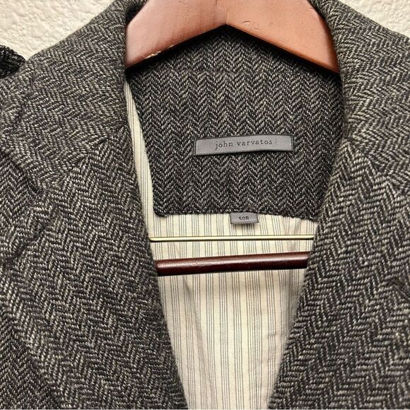 John Varvatos 50R Wool Silk Blend Jacket Single Vented Herringbone Charcoal - Picture 14 of 15